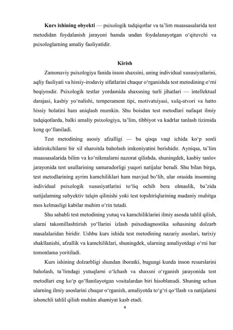 Hozirgi zamon psixologiyasida testning dolzarb muammolari. 4