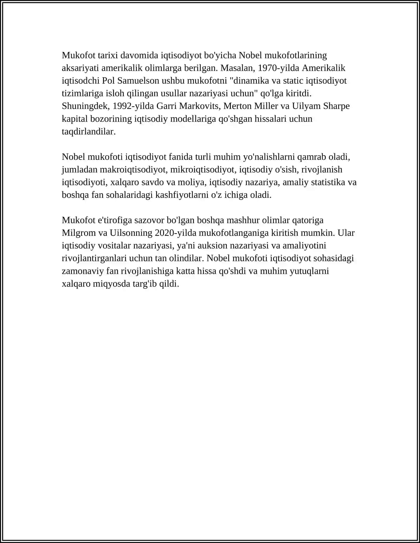 IQTISODIYOT SOHASIDA NOBEL MUKOFOTI SOVRINDORLARI 4