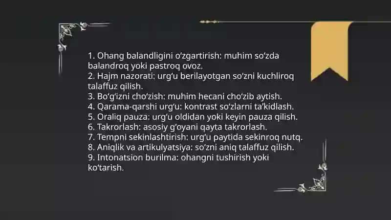 Oʻqituvchi nutqida ohangdaorlik, urg'u va pauzaning samarali qoʻllanishi 4