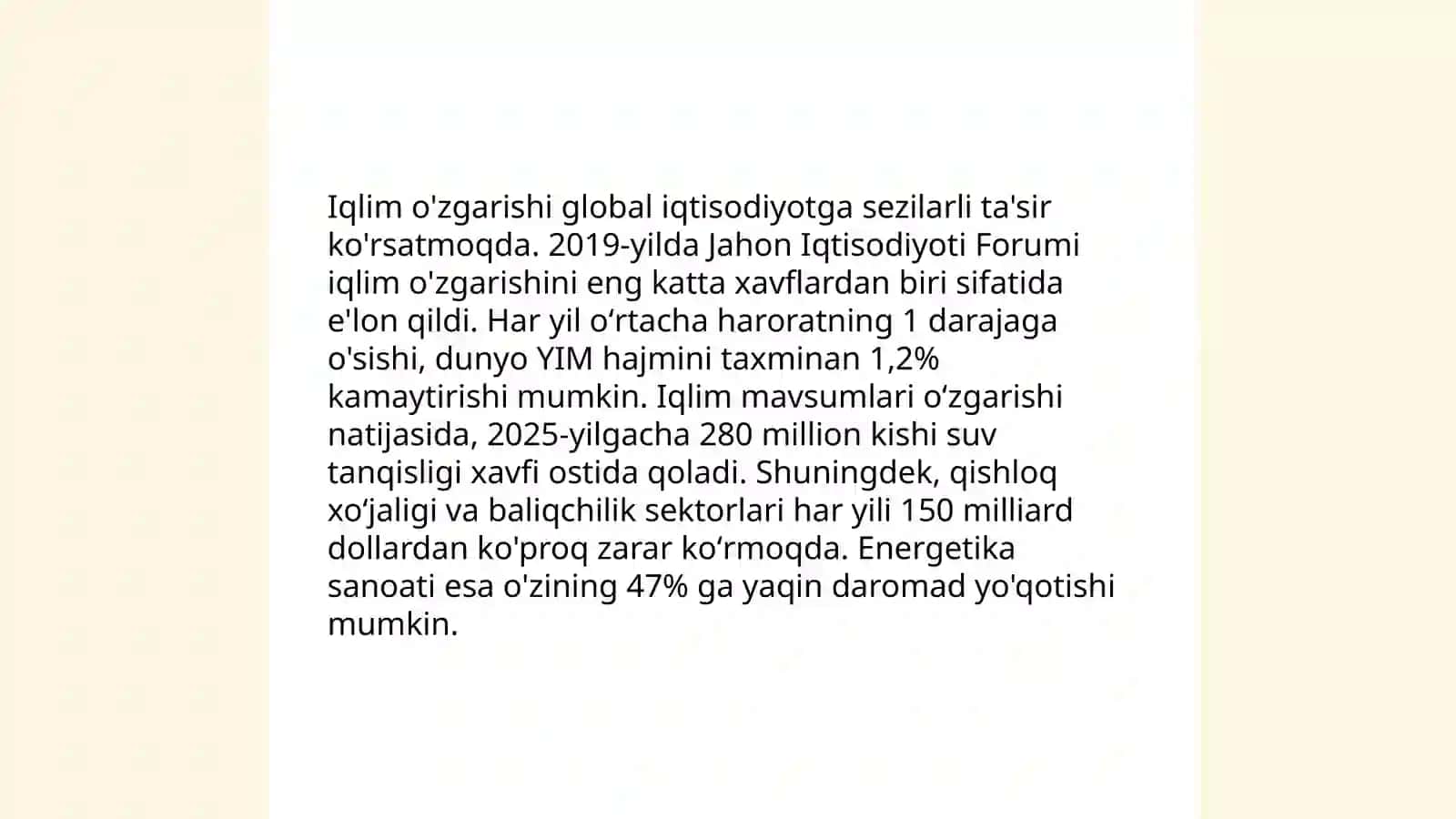 Atrof-muhitni asrash va „yashil“ iqtisodiyot yil 4