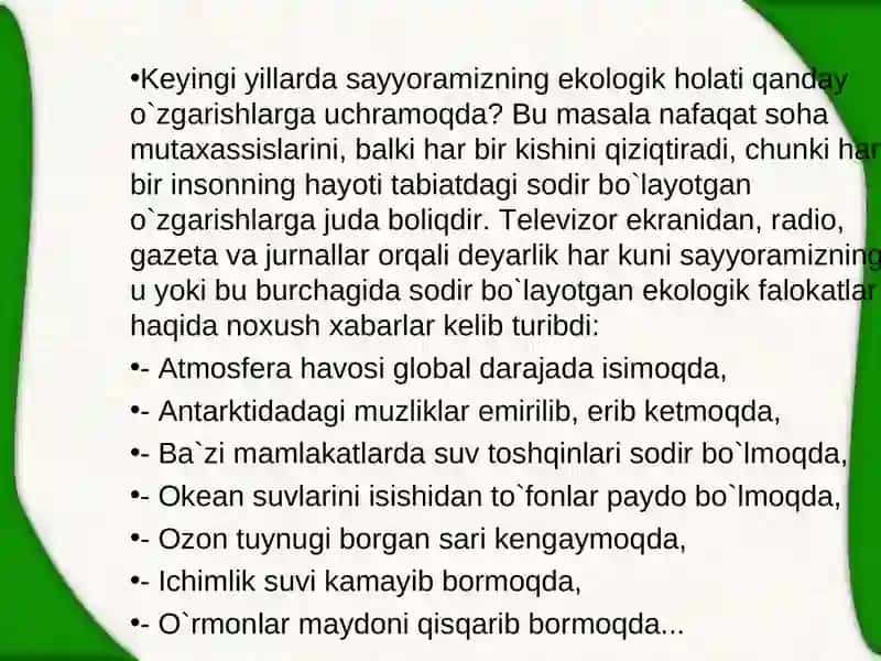 Mintaqaviy ekologik muammolar va ularningyechish yo’llari 4