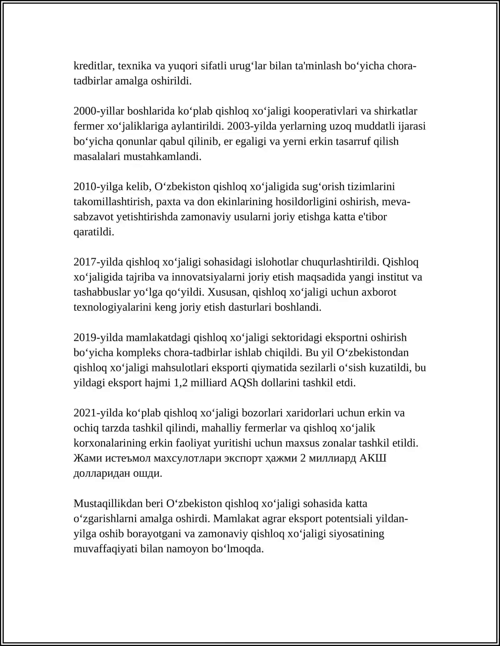 MUSTAQILLIK YILLARIDA QISHLOQ XO’JALIGI VA SANOAT SOHASIDAGI O’ZGARISHLAR 4