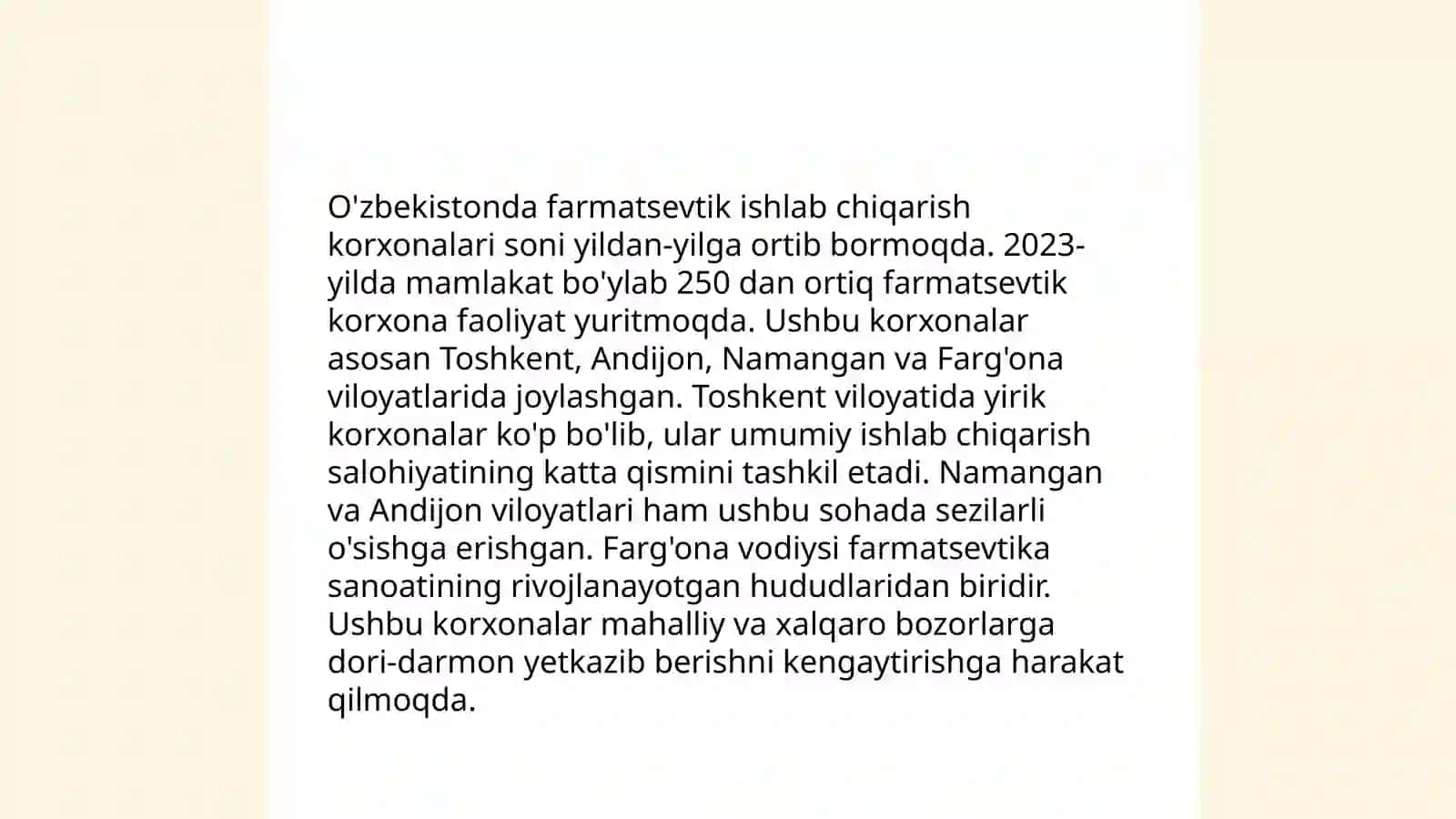 O'zbekistonda farmatsevtik ishlab chiqarish korxonalari va ularning turlari 4