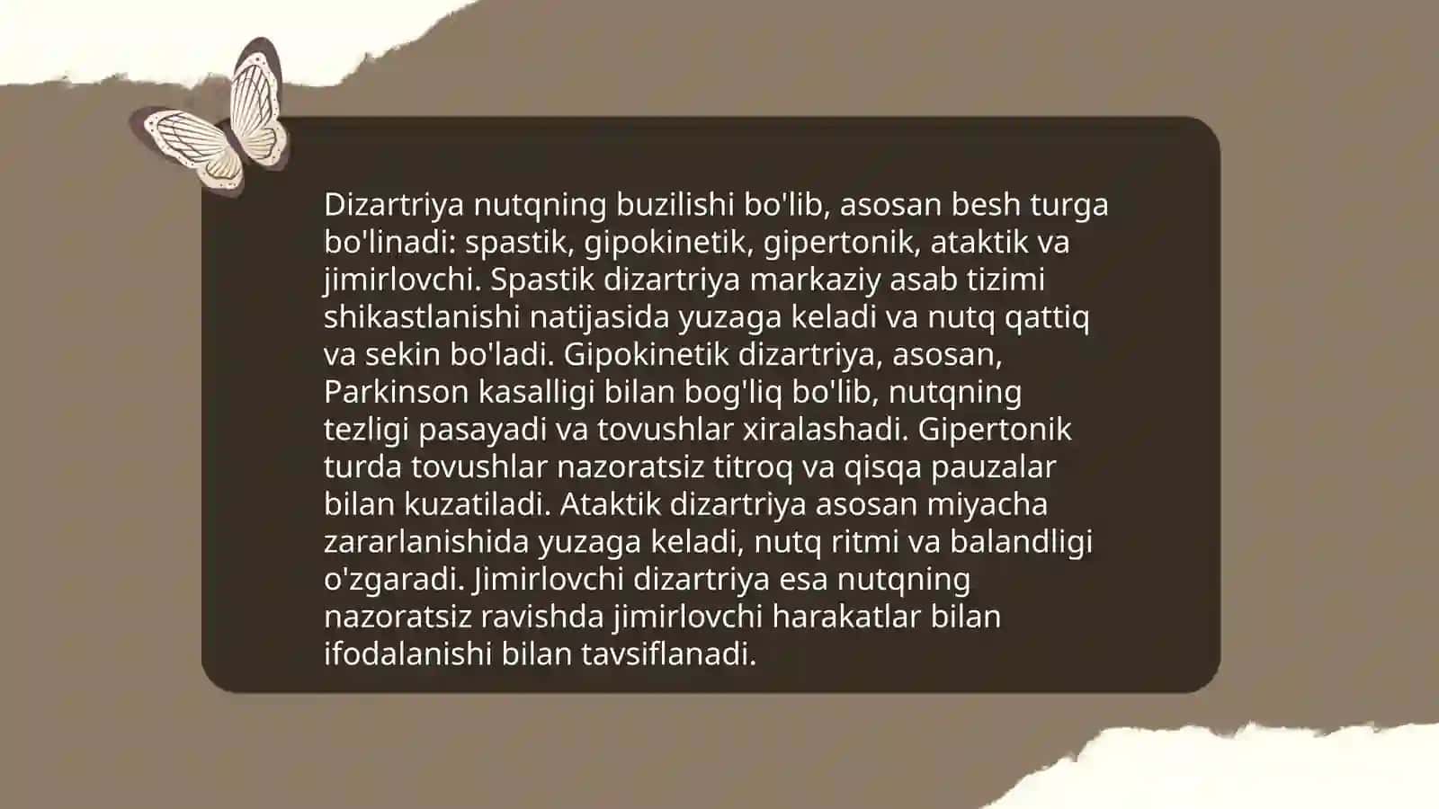 Dizartriyada nutqiy va nonutqiy buzilishlar va ularning tasnifi 4