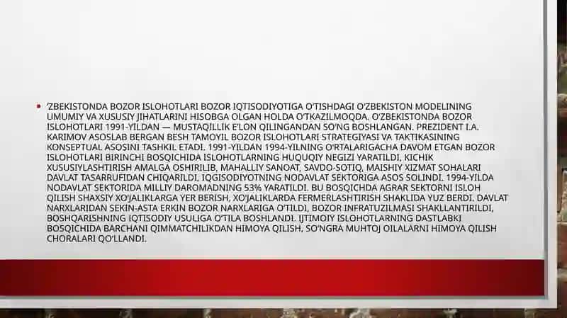 O‘ZBEKISTONDA BOZOR ISLOHOTLARINI AMALGA OSHIRISH VA UNING ASOSIY YO‘ NALISHLARI 4