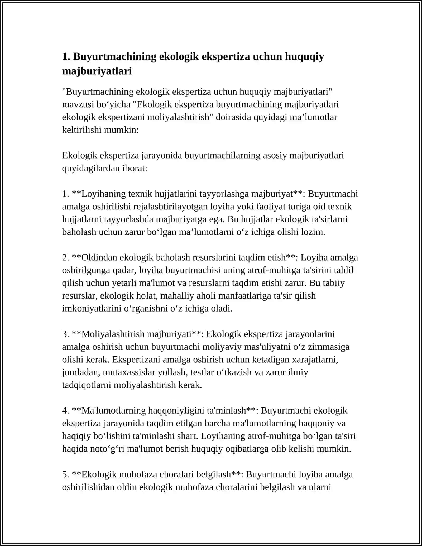 EKOLOGIK EKSPERTIZA BUYURTMACHINING MAJBURIYATLARI EKOLOGIK EKSPERTIZANI MOLIYALASHTIRISH 4
