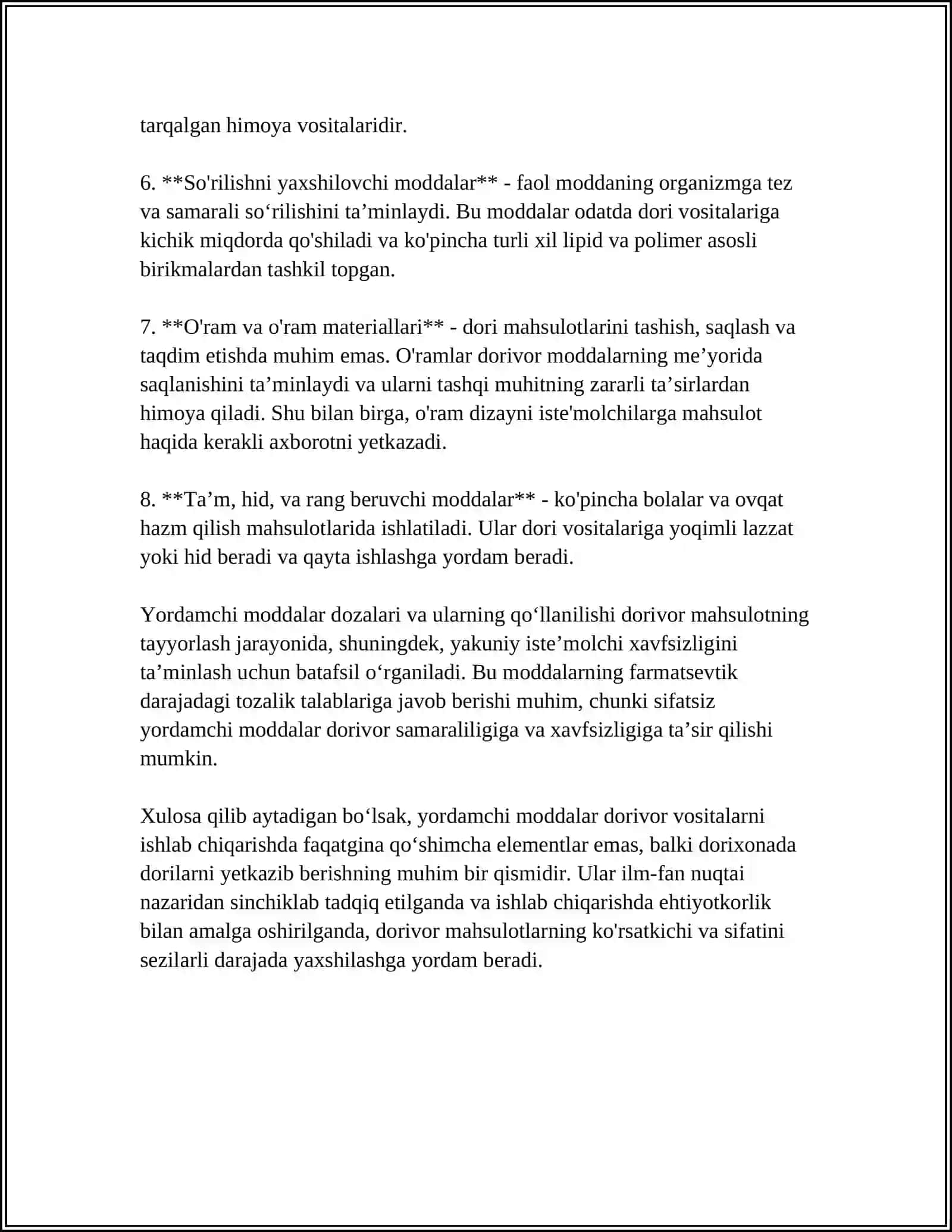 TAYYOR DORI VOSITALARINI ISHLAB CHIQARISHDA ISHLATILADIGAN YORDAMCHI MODDALAR 4