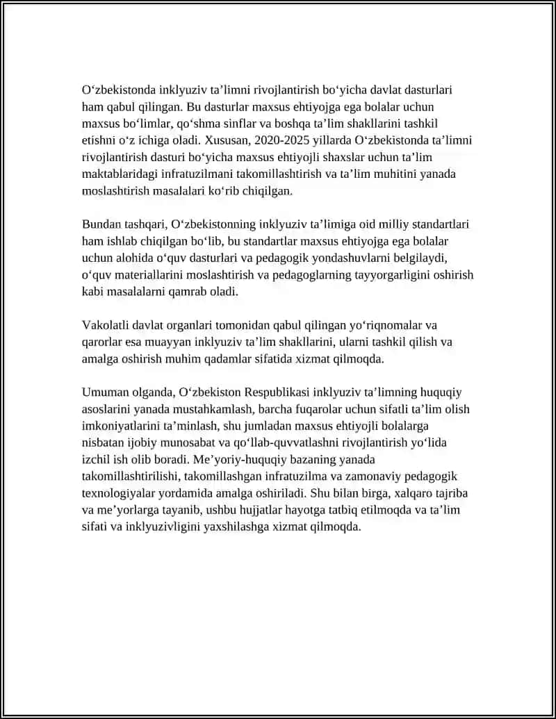 ÕZBEKISTONDA INKILYUZIV TALIMING MEYORIY HUQUQIY BAZASINI TAHLIL QILISH 4