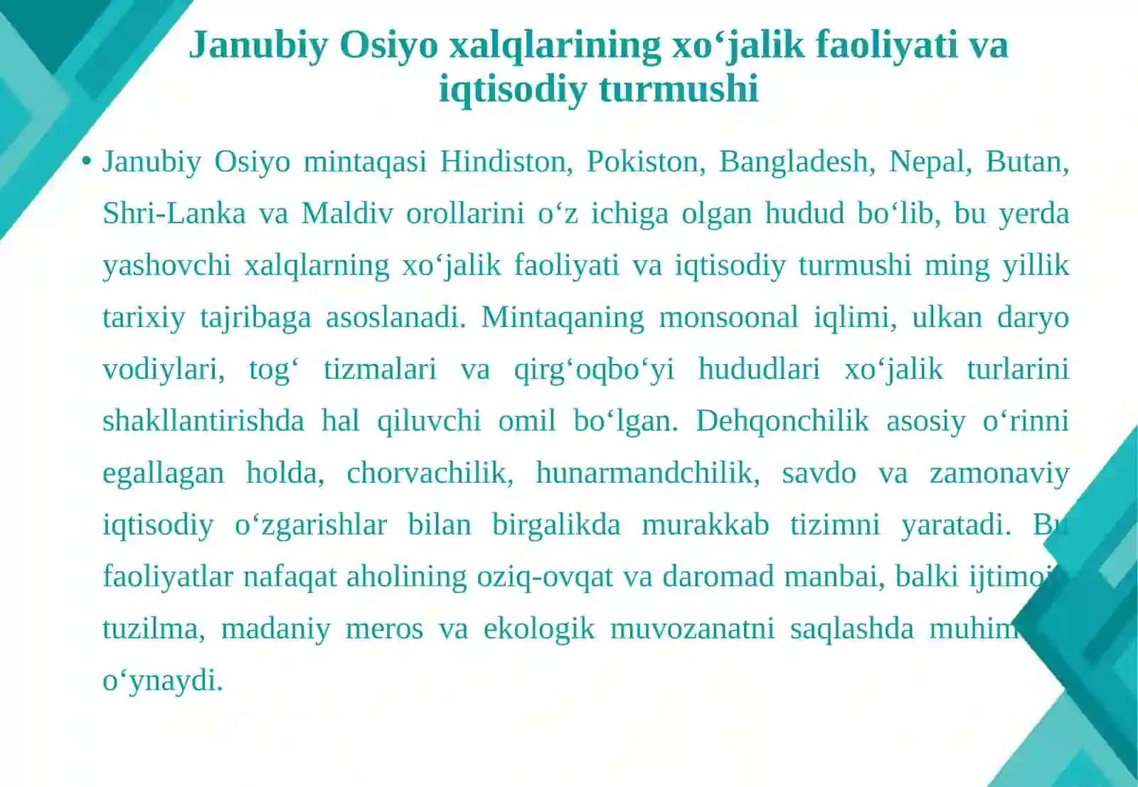 Janubiy Osiyo xalqlari xoʻjaligi va madaniyati 4