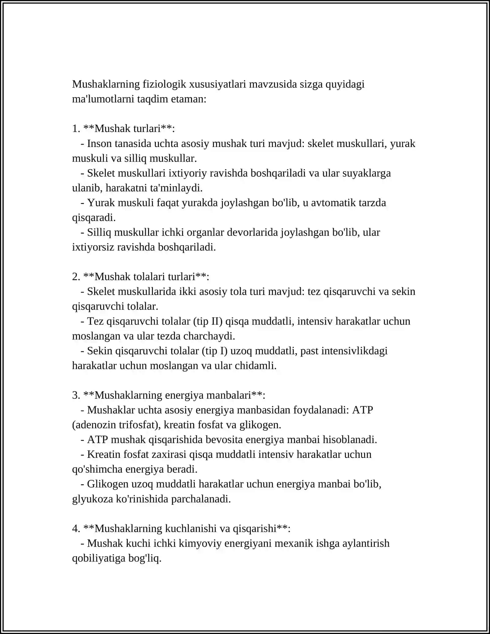 MUSHAKLARNING ISHI VA BIOMEXANIKASI. LESGAFT MUSHAKLAR TO'G'RISIDA TA'LIMOTI 4