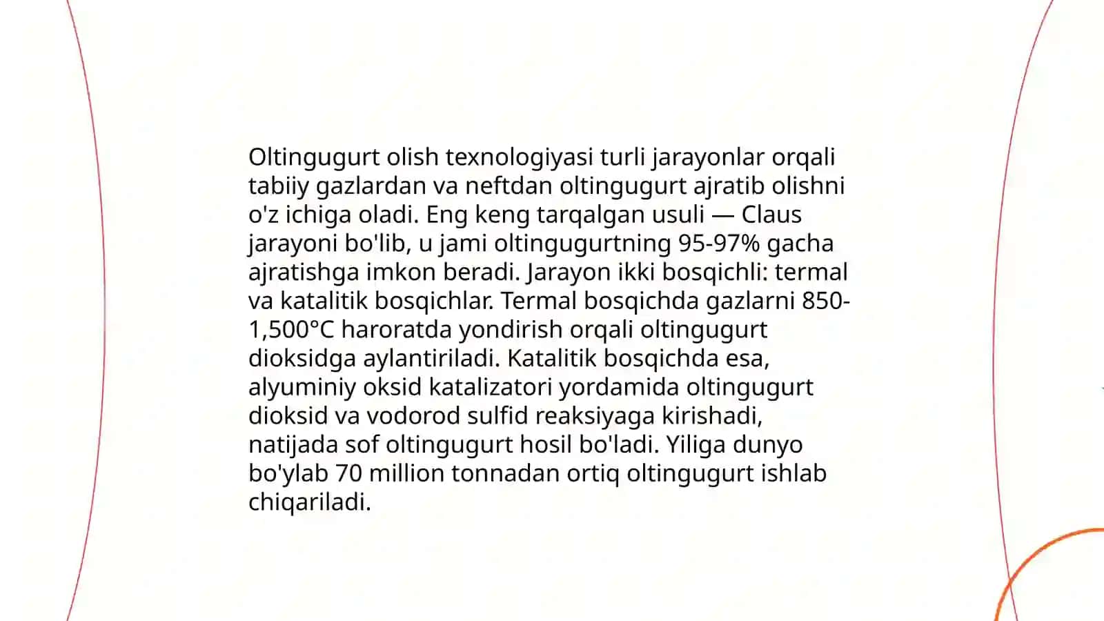 Konsentrlangan vodorod sulfid gazidan oltingugurt olish jarayoni 4