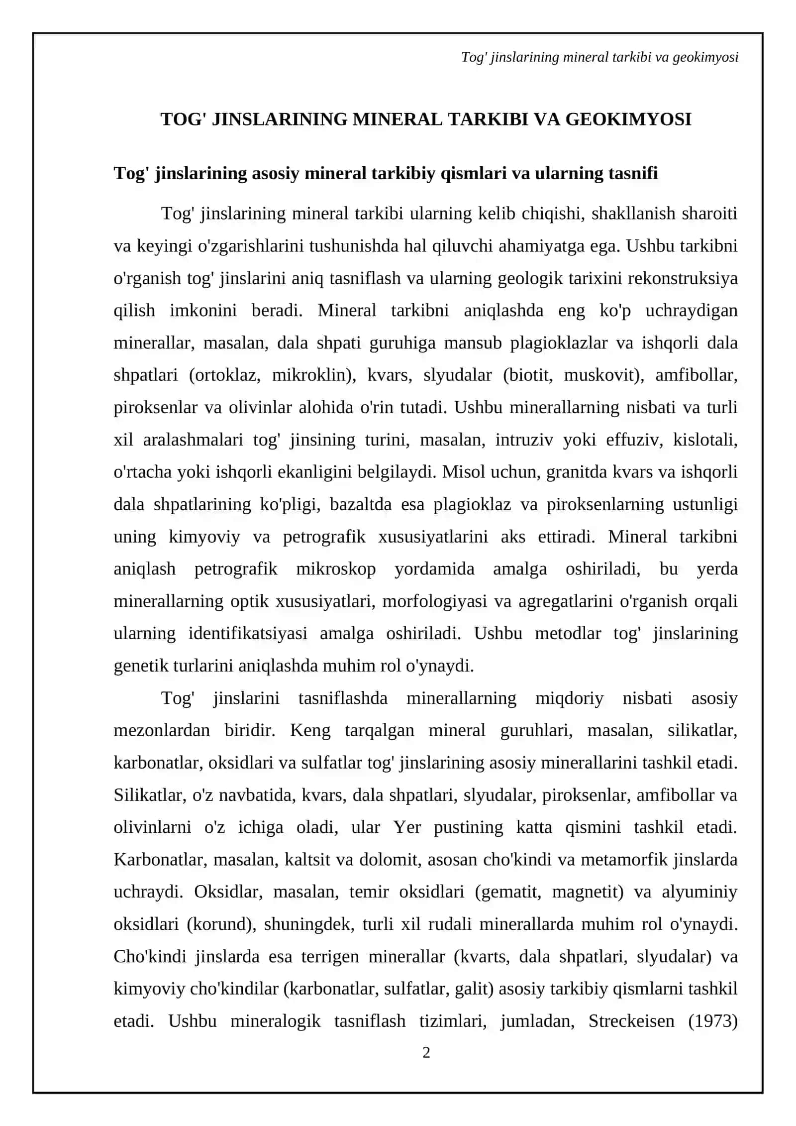 Tog' jimslari tarkibidagi menerallar, ularning geologik tuzilishi, kelib chiqish sharoitlari va qo'llanilishi 4