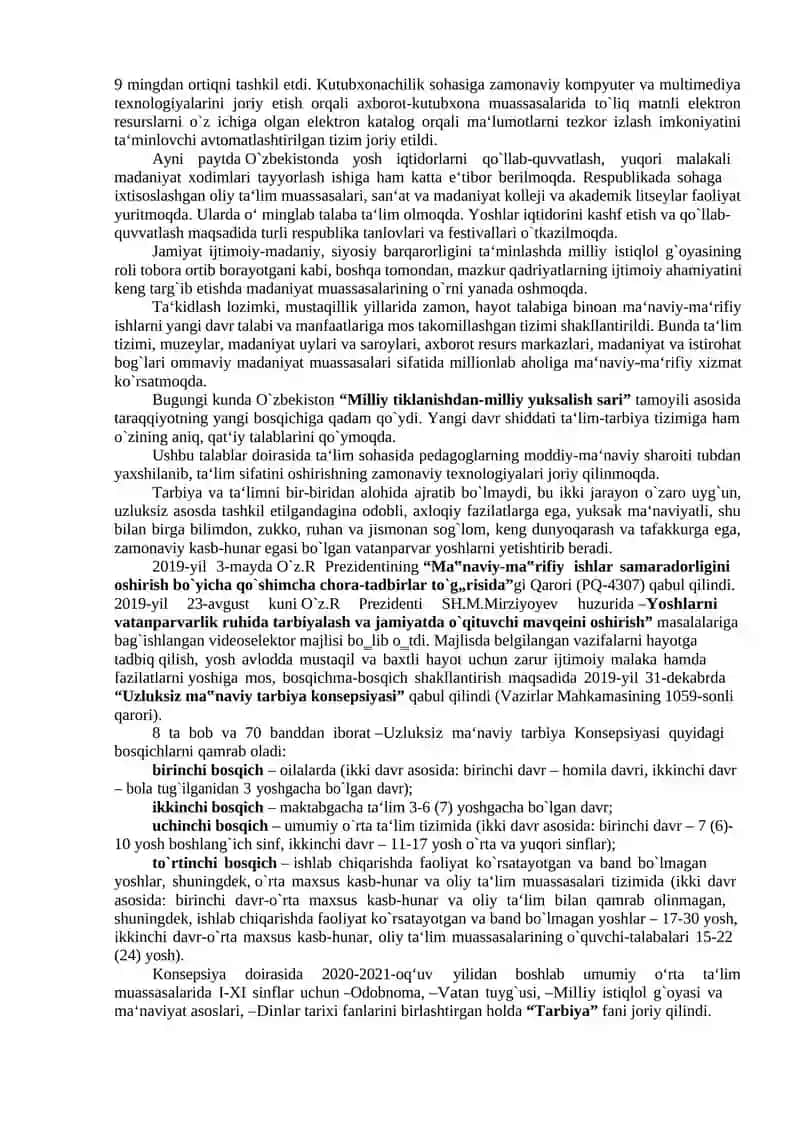MA‟NAVIY HAYOTDAGI O`ZGARISHLAR, MADANIY TARAQQIYOT MUAMMOLARI 4