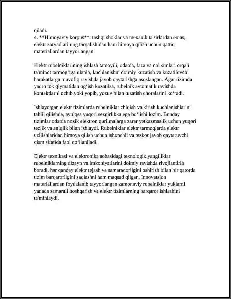 Past kuchlanishli apparatlar. Rubelnik va qayta ulagich 4