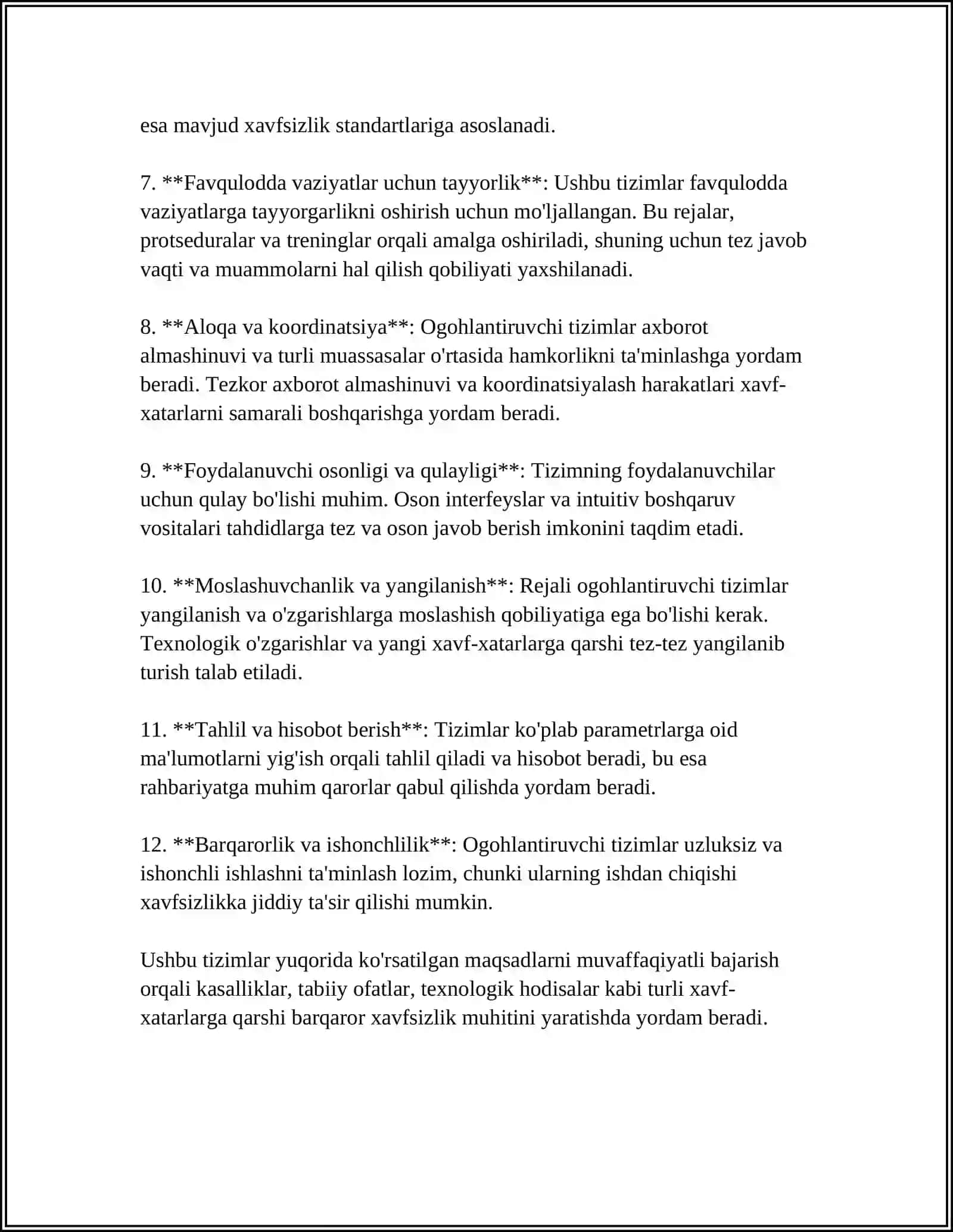 REJALI OGOHLANTIRUVCHI TIZIMNING VAZIFALARI VA ASOSLARI “AVTOMABILLARGA TXK VA TAMIRLASH HAQIDA NIZOM” 4