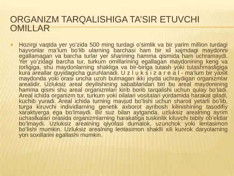 Organizm va ularning jamoalari tarqalishining geografik qonuniyatlari 4