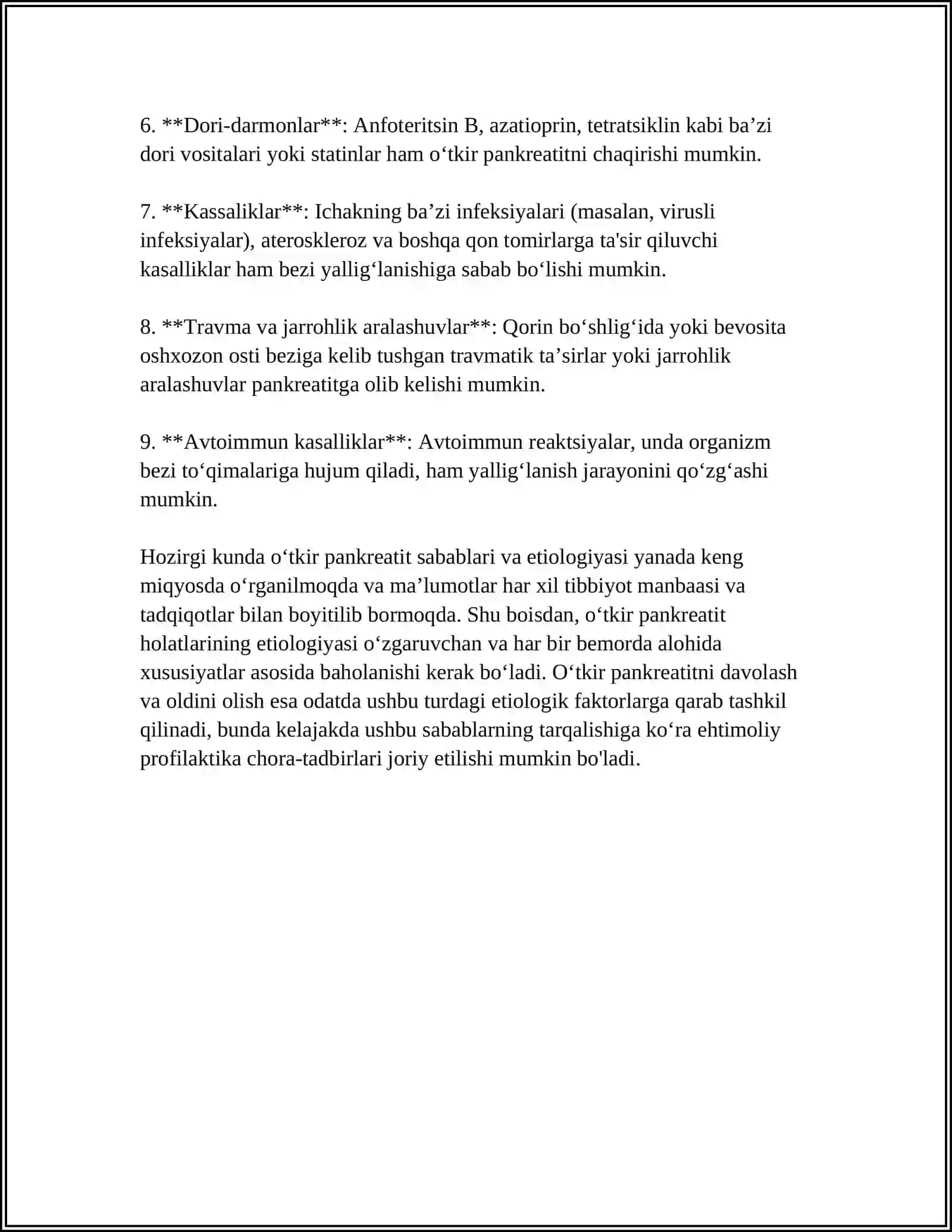 OʻTKIR PANKREATIT KELIB CHIQISHI VA DAVOLASHNING BIOKIMYOVIY ASOSLARI 4