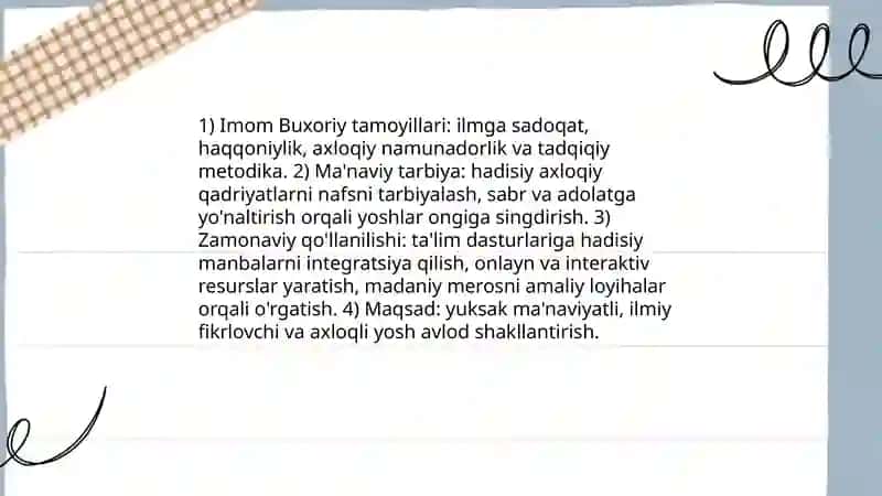 O'rta Osiyo allomalari ilmiy merosining yuksak ma'naviyatli yoshlarni tarbiyalashdagi nazariy asoslari 4