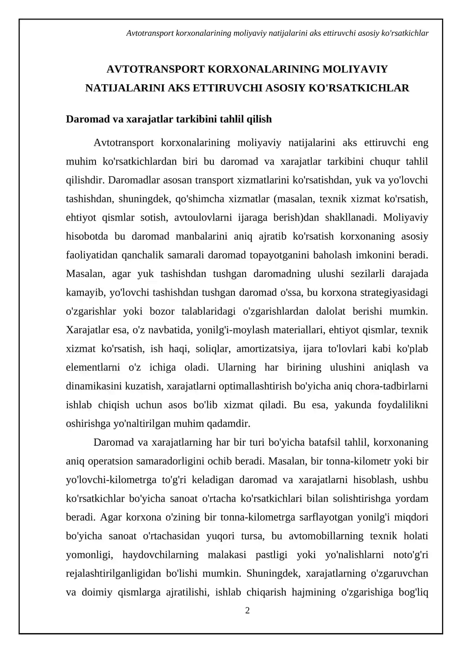 Avtotransport korxonalarida moliyaviy natijako‘rsatkichlarini moliyaviy hisobotda aks ettirishning o‘ziga xos xususiyatlari 4