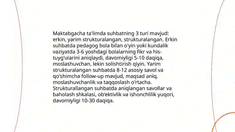 Maktabgacha ta'lim tashkilotlarida suhbat metodlaridan foydalanish texnalogiyasi 4