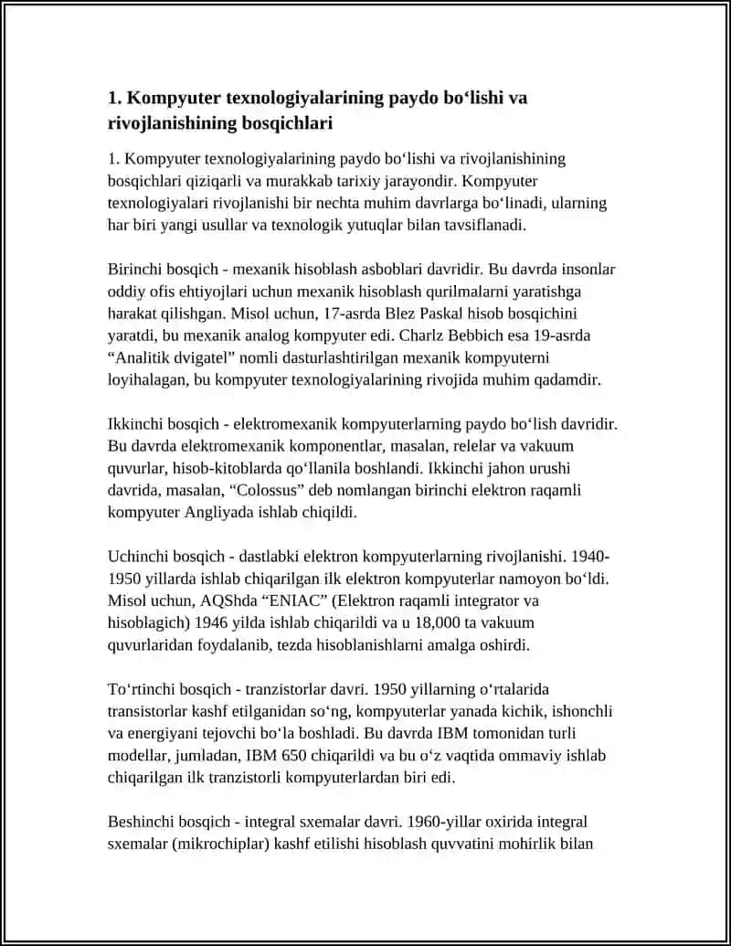 Kompyuter texnologiyalarining paydo bo‘lishi va rivojlanishining bosqichlari 4