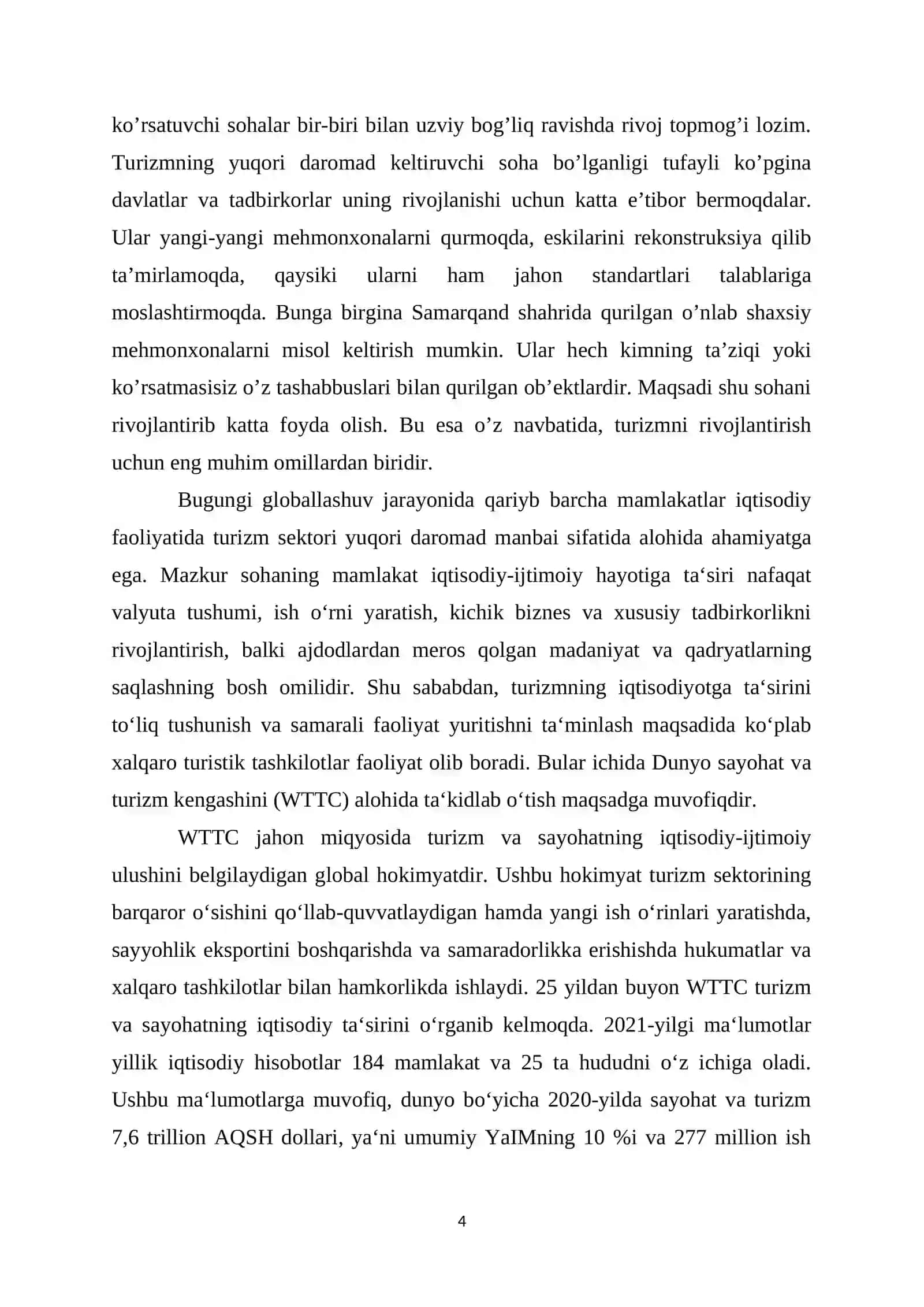 Turizmning globallashish jarayonida davlatlar iqtisodiyotida tutgan o'rni 4