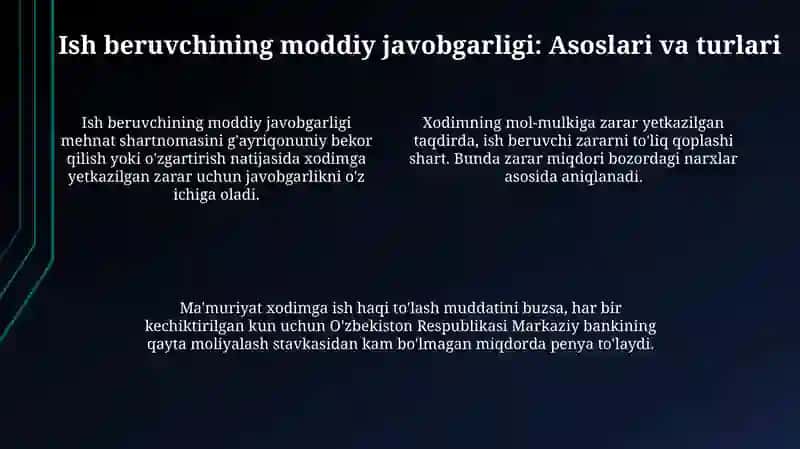 Xodim va ish beruvchi moddiy javobgarligining asosiy tamoyillari va ularning mazmuni 4