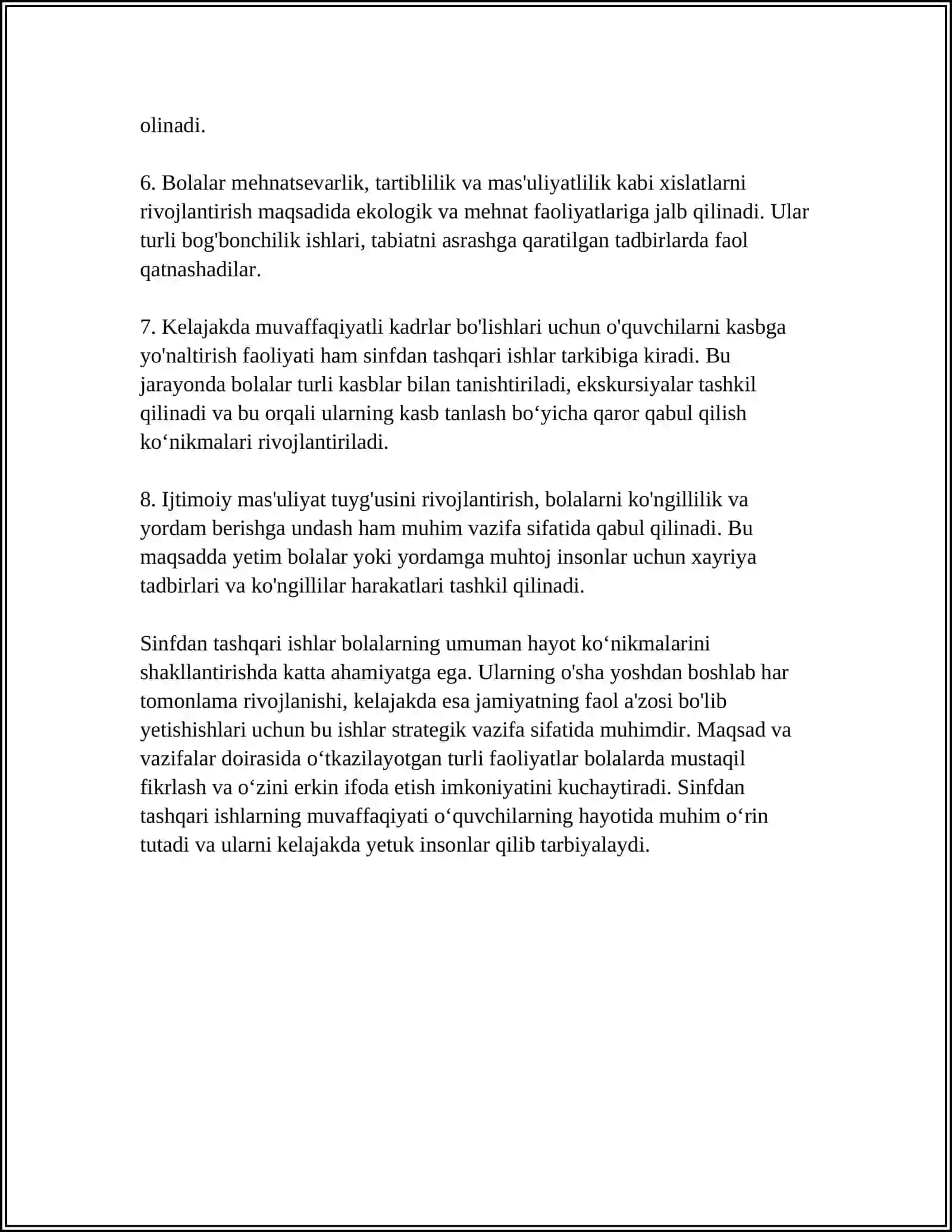 BOSHLANG’ICH SINFLARDA SINFDAN TASHQARI ISHLARNI TASHKIL ETISH 4