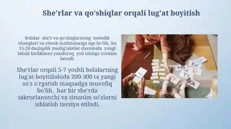 Maktabgacha yoshdagi bolalar bilan lug’at ishini olib borishning mazmuni 4