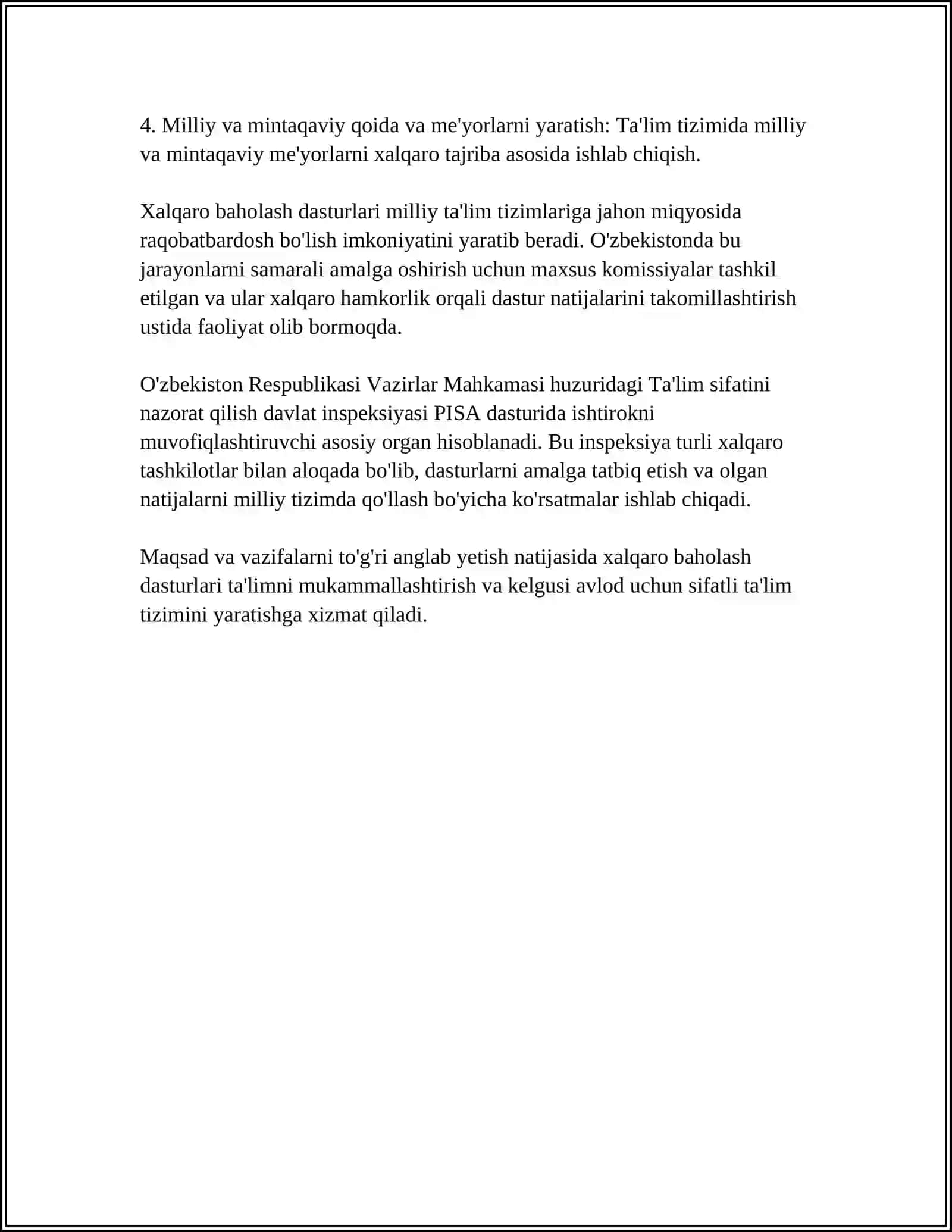 XALQARO BAHOLASH DASTURI DOIRASIDA XUKUMAT QARORLARINING MAZMUN MOHIYATI 4