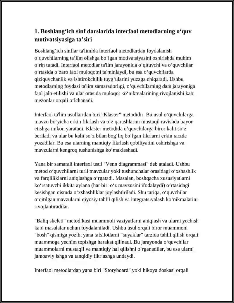 BOSHLANG‘ICH SINF DARSLARIDA INTERFAOL METODLARDAN FOYDALANISHNING SAMARADORLIGI 4