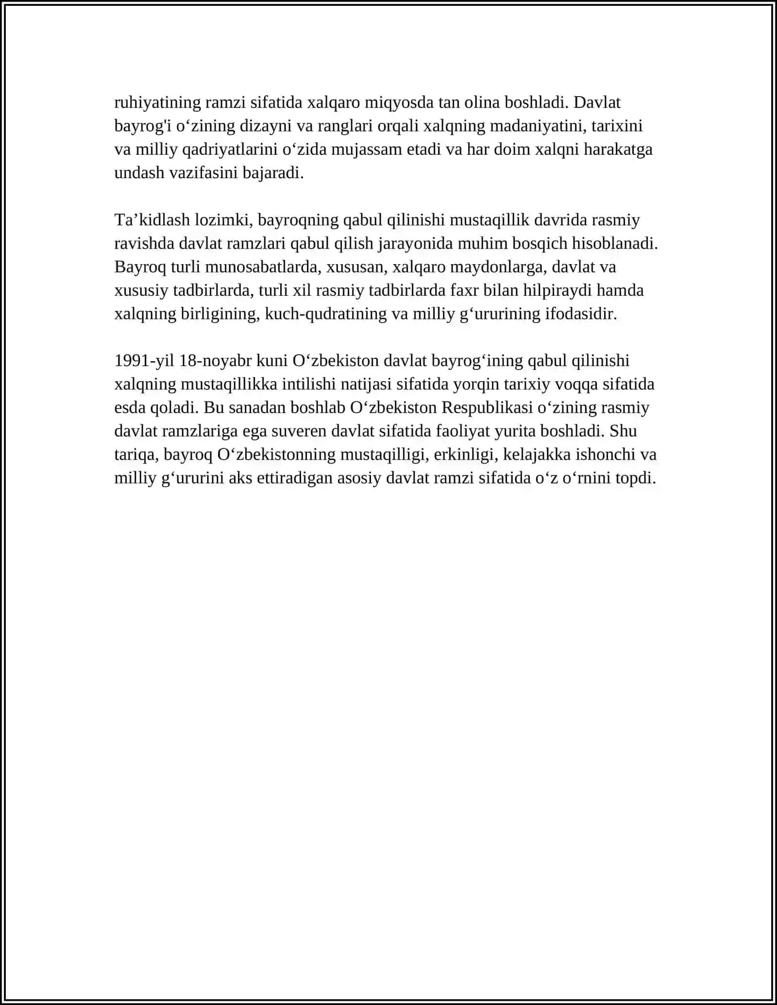 O‘ZBEKISTON RESPUBLIKASI DAVLAT BAYROGʻI 4