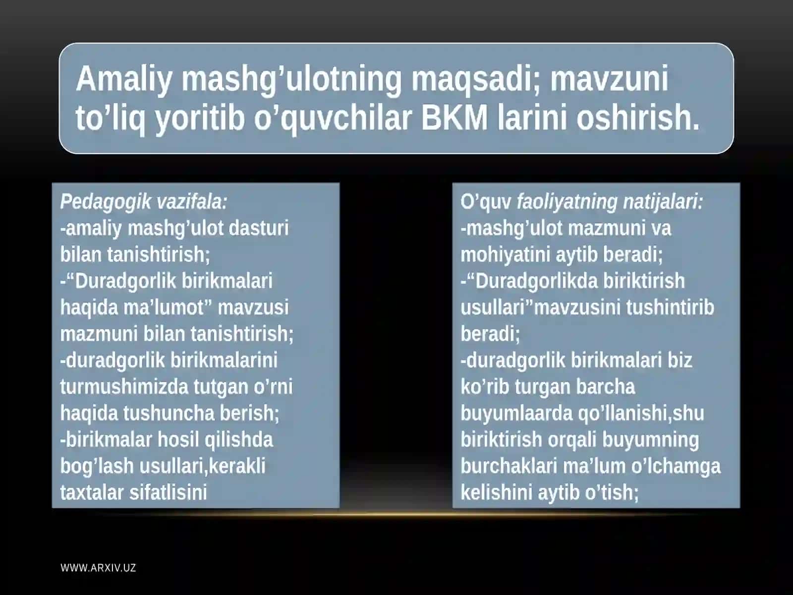 Duradgorlik birikmalari to’g’risida ma’lumotlar 4