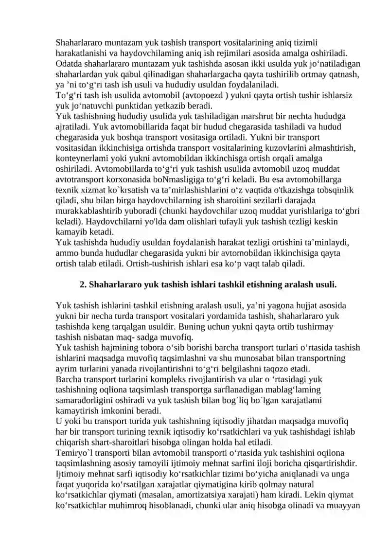 To`g`ri, aralash usulda yuk, yo`lovchi va yuk tashishni huquqiy taribga solish tushunchasi 4