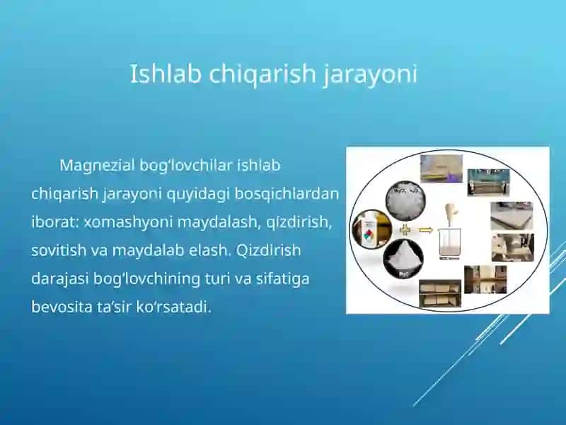 Magnezal bog‘lovchilar xossalari, ishlab chiqarish usullari 4