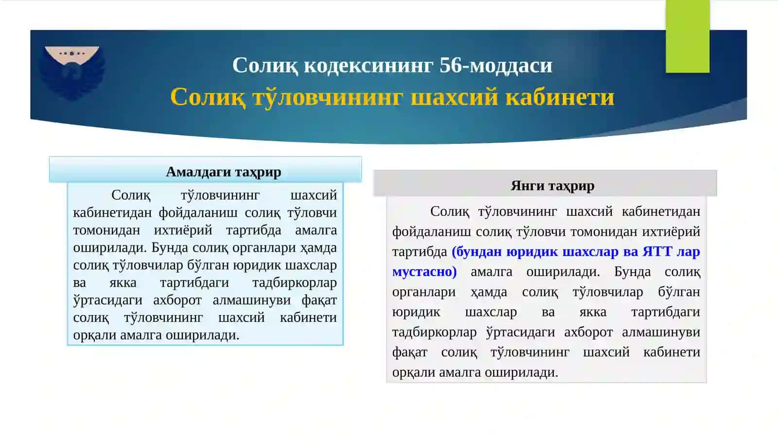 ЮРИДИК ВА ЖИСМОНИЙ ШАХСЛАРГА СОЛИҚ СОЛИШ ТАРТИБИГА КИРИТИЛГАН ЎЗГАРИШЛАР МАЗМУНМОҲИЯТИ ТЎҒРИСИДА 4