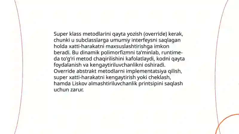 Polimorfizm - super klass metodlarini qayta yozish 4