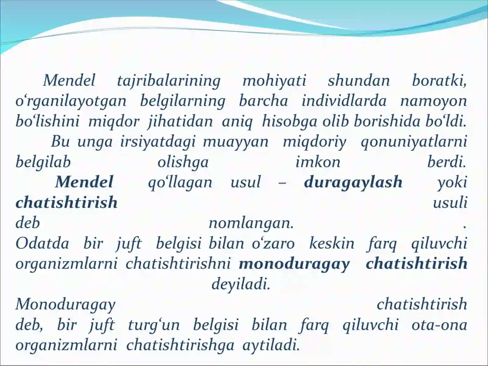 G.Mendel`ning monoduragay chatishtirish usuli bo’yicha masalalar yechish 4