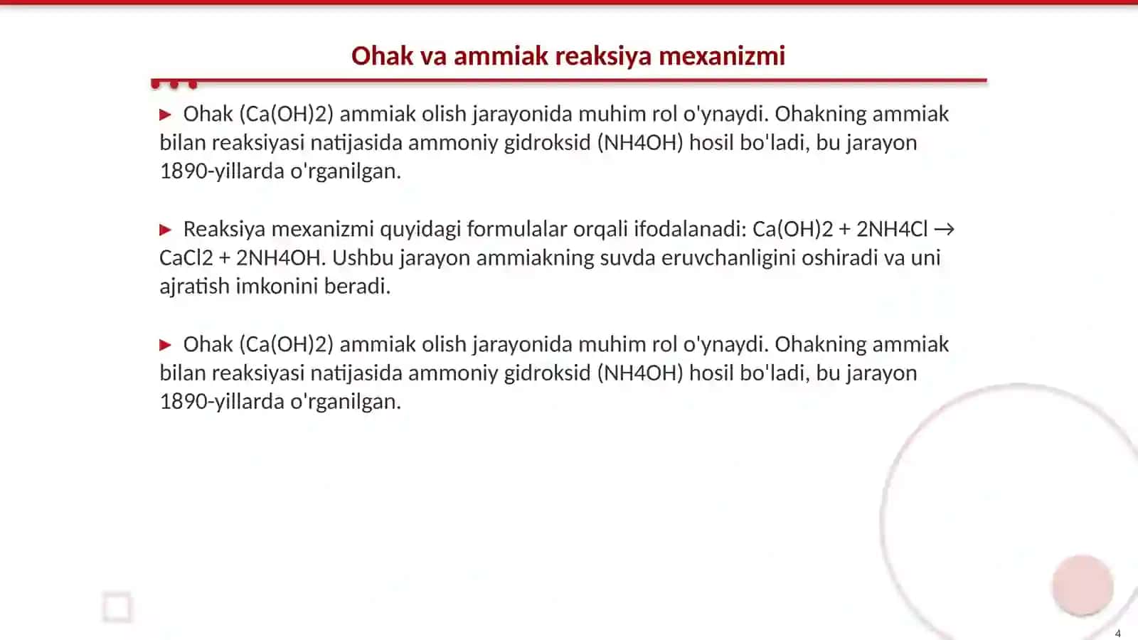 Amoni tuzlaridan ohak tasirida ammiak olish va uni xossalarini oʻrganish 4