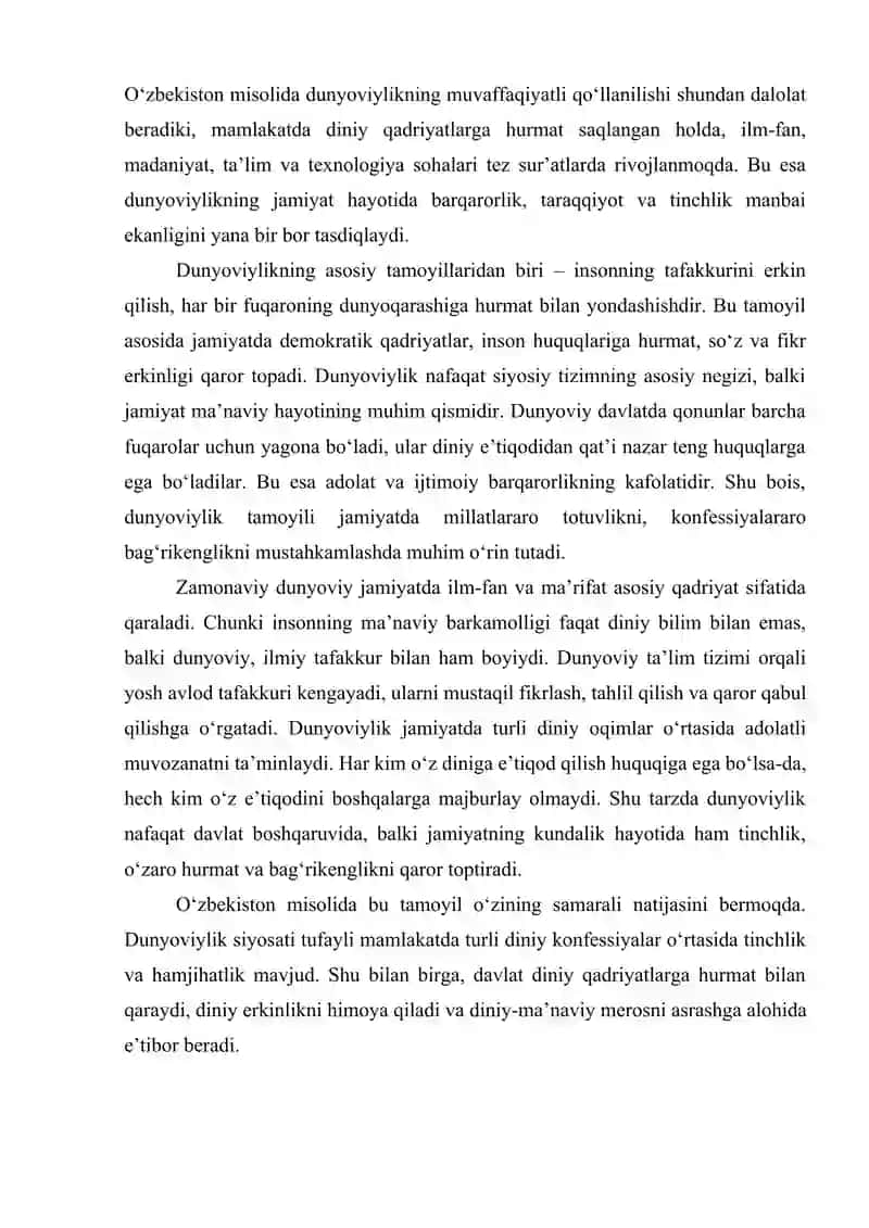 Jamiyat hayotida dunyoviylik va diniylik mutanosibligi 4