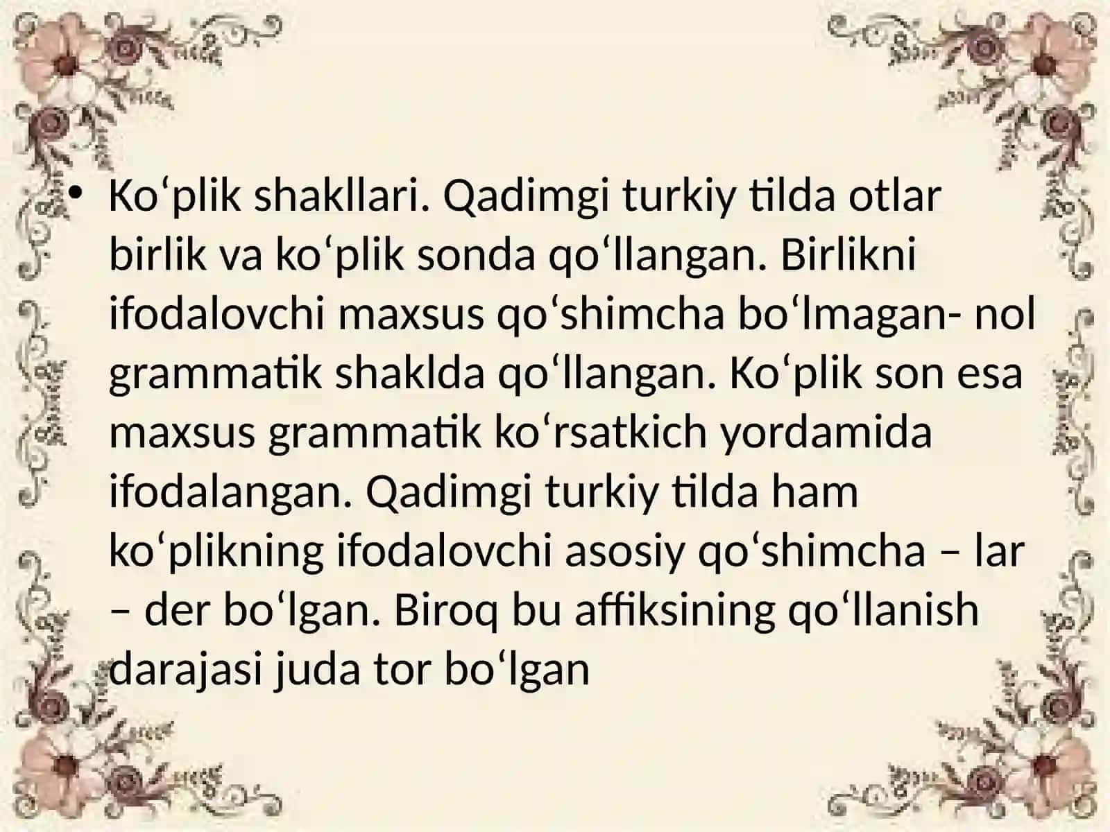 Morfologiya. Ot, sifat, son, olmosh so‘z turkumlari 4