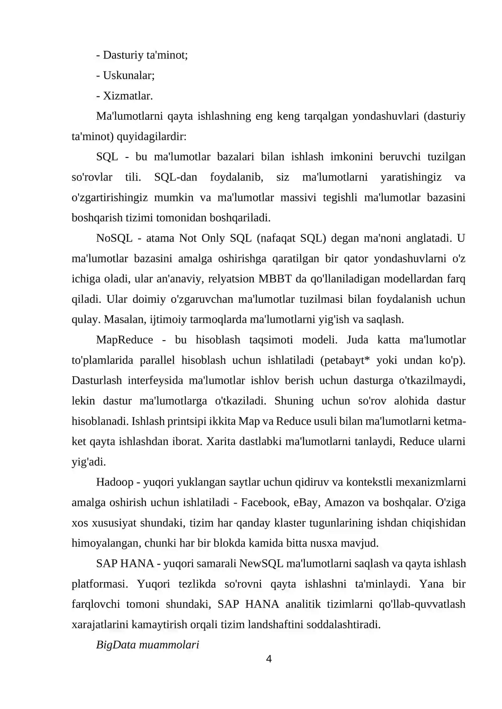 Katta hajmdagi ma'lumotlar bilan ishlash texnologiyasi 4