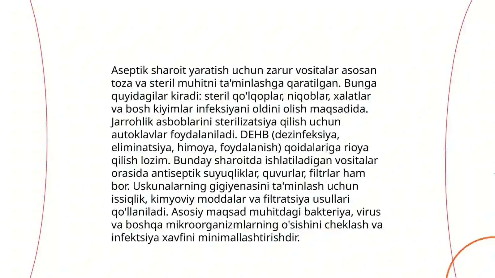 Aseptika sharoitini yaratishni o'ziga xos tomonlari va muommalari 4