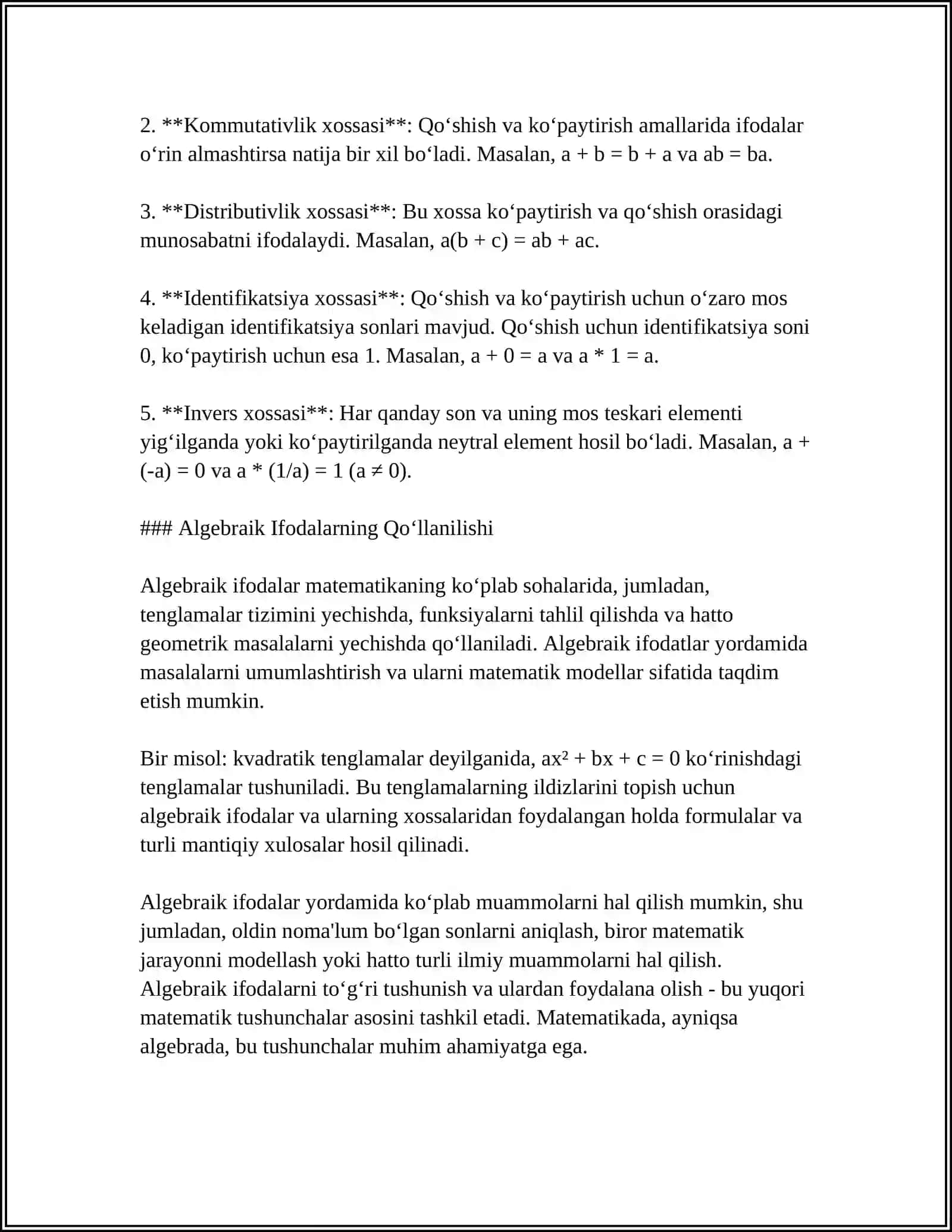 ALGEBRAIK IFODALARNING GEOMETRIK IFODALANISHI 4