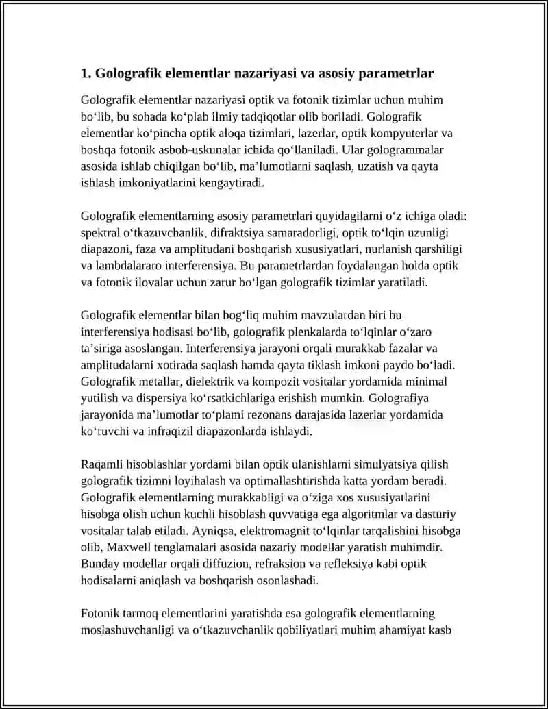 GOLOGRAFIK ELEMENTLAR VA RAQAMLI HISOBLASHLAR YORDAMIDA OPTIK ULANISHLAMI SIMULYATSIYA QILISHNI O‘RGANISH 4