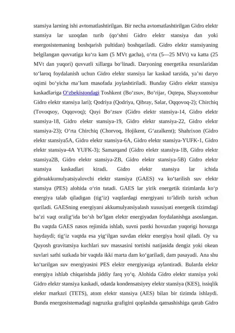 GESlarning quvvati va suv sarfiga ko‘ra tasniflanishi 4