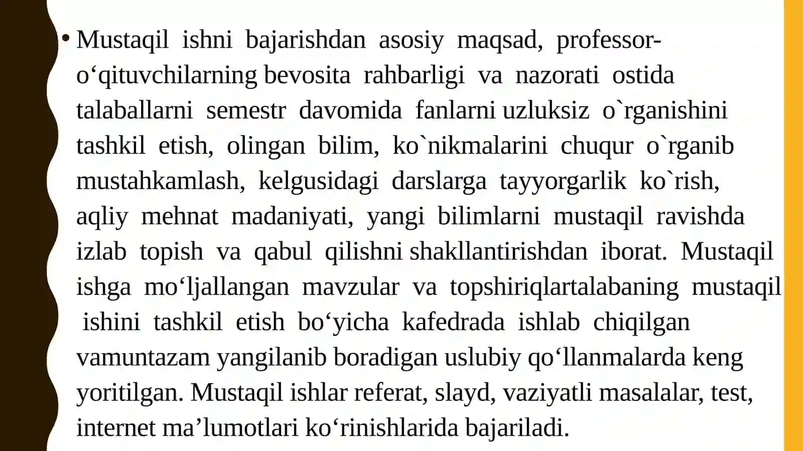Mutaxassislik fanlaridan mustaqil ta’lim, uning turlari va bajarilishi 4