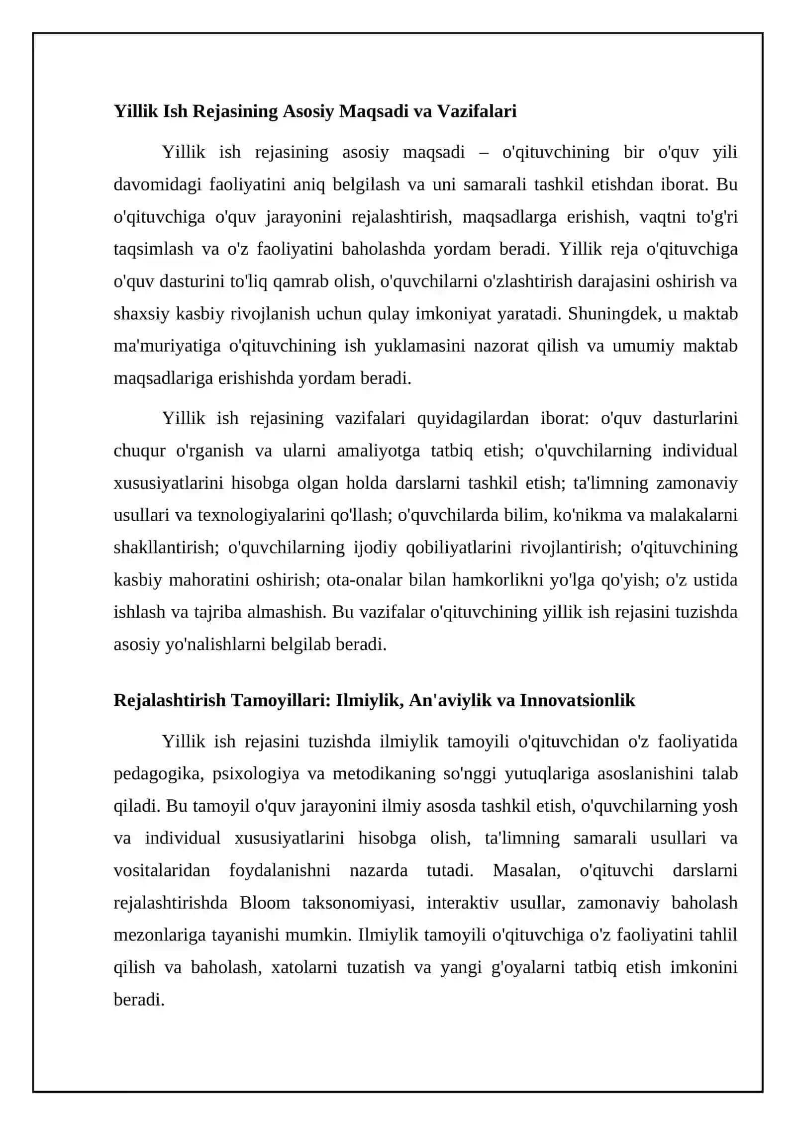 Mavzu: Sinf rahbarining namunaviy yillik ish rejasini tuzish metodikasi 4