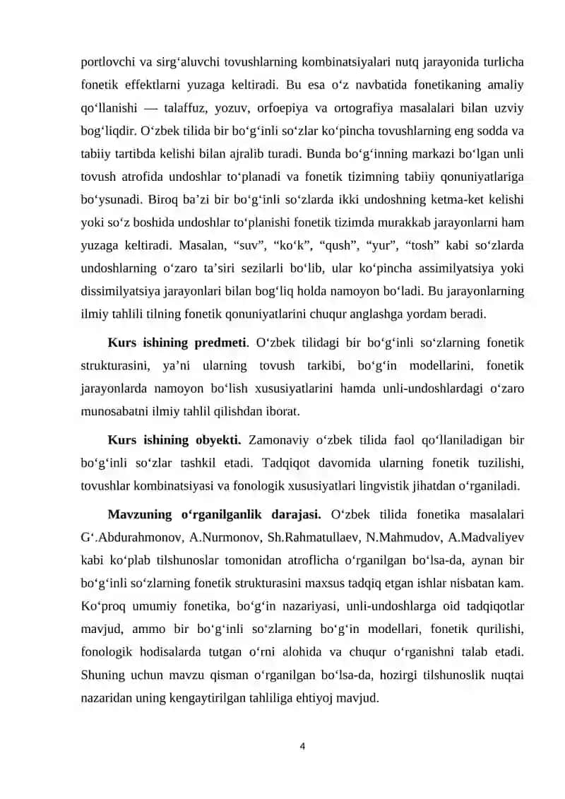 O‘zbek tilida bir bo'g'inli so'zlarning fonetik strukturasi 4