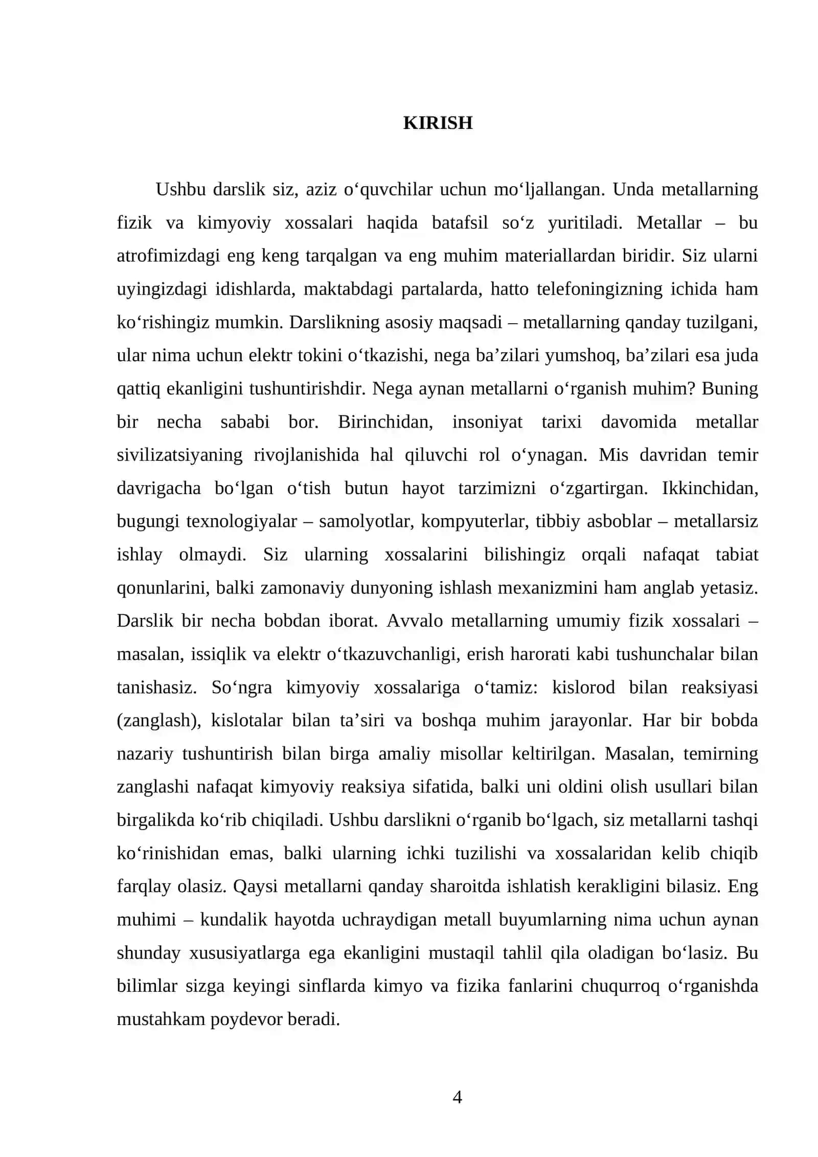 METALLARNING FIZIK VA KIMYOVIY XOSSALARI. 9 - SINF 4